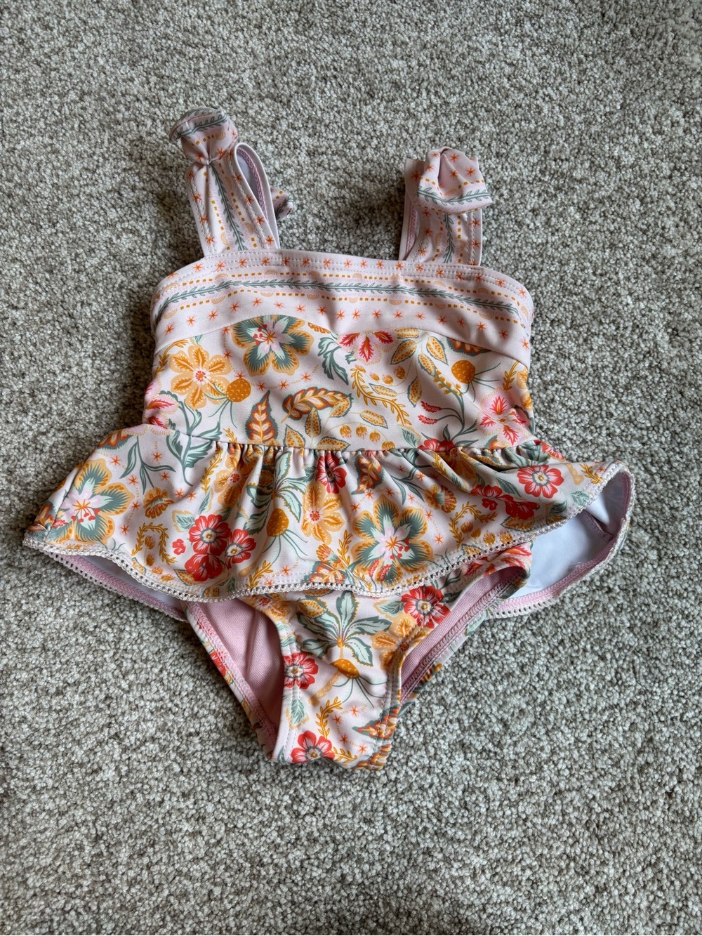 Cynthia Rowley Pink Floral Ruffle One-Piece Swimsuit